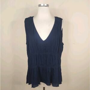Heart Soul Sleeveless Top Hi Low Navy Rayon V-Neck